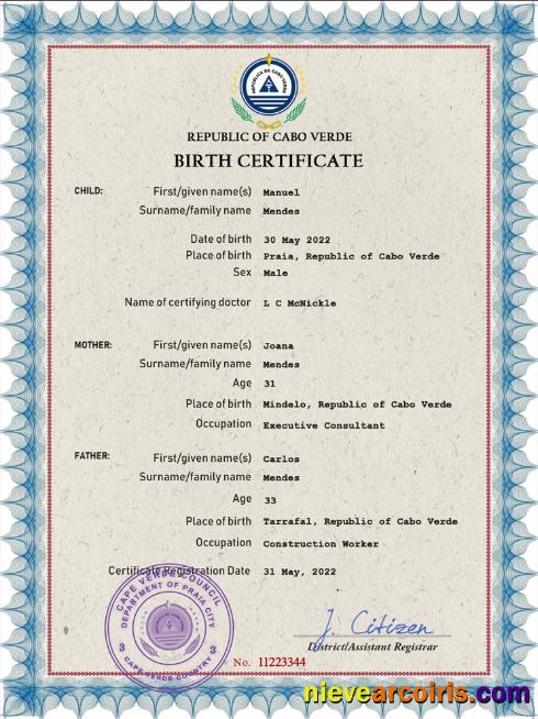 Cabo Verde vital record birth certificate